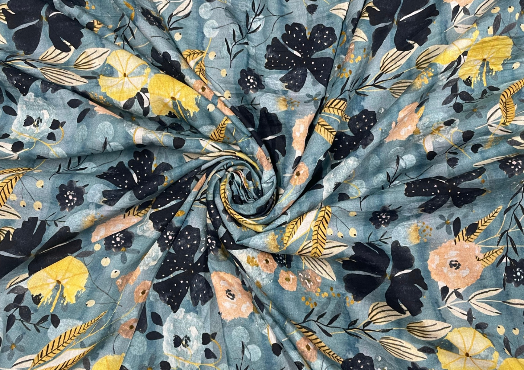 Pure Cotton Silk Blue Grey Floral Print