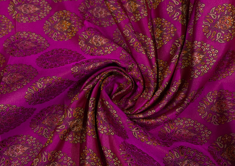 Pure Tanchoi Silk Magenta Floral Print
