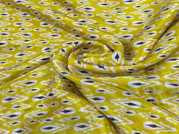 Yellow Geometric Printed Pure Chiffon Fabric