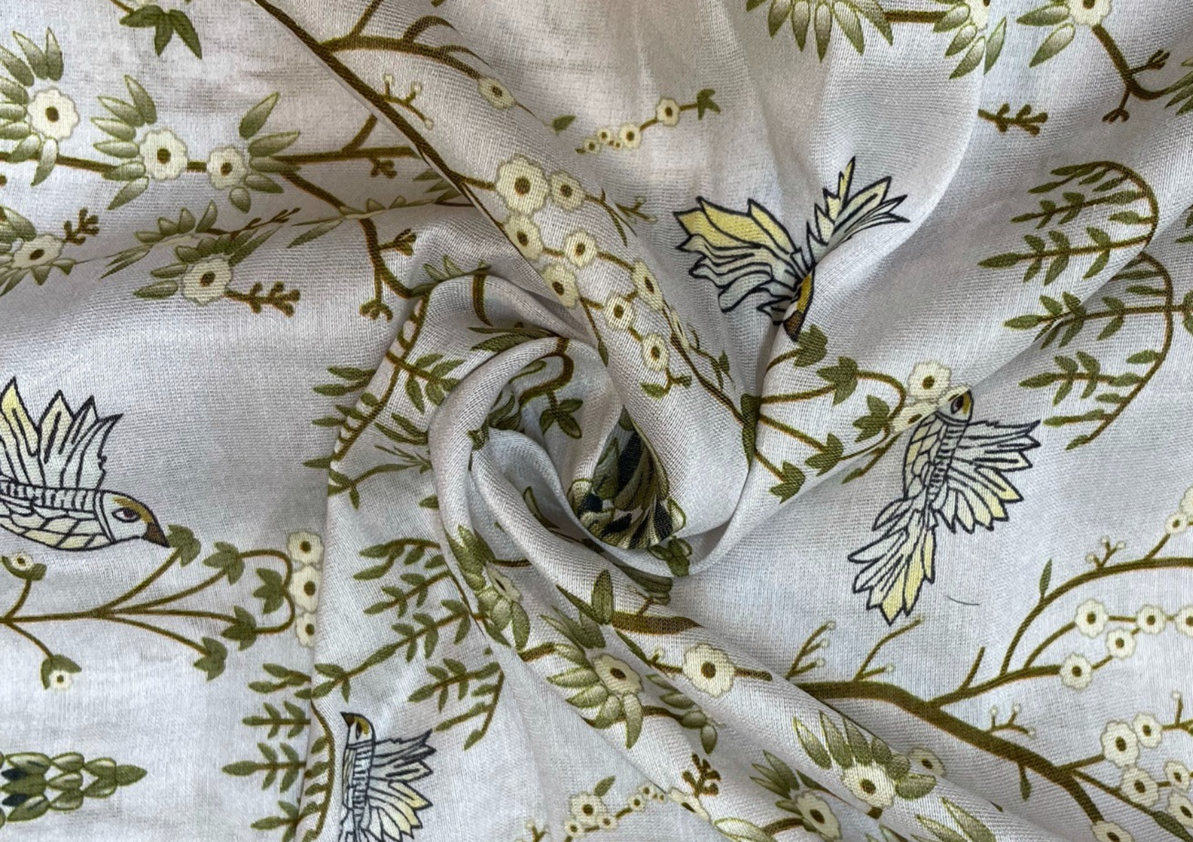 Pure Chanderi Silk White Floral Print