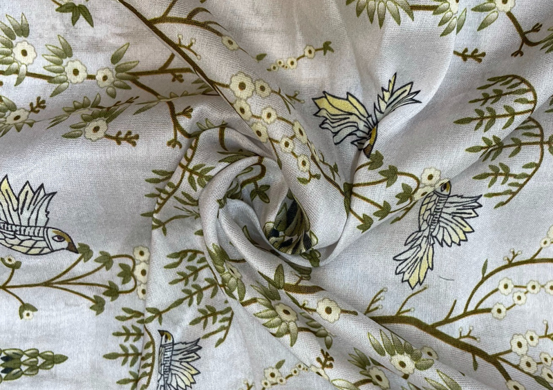Pure Chanderi Silk White Floral Print