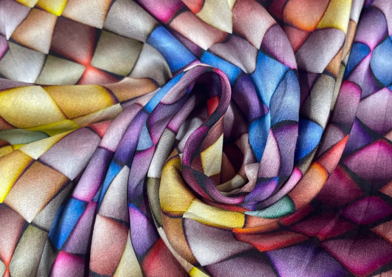 Pure Chanderi Silk Multicolor Geometric Print 1