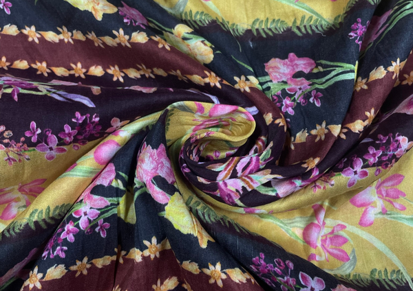 Multicolor Floral Printed Pure Chanderi Silk Fabric
