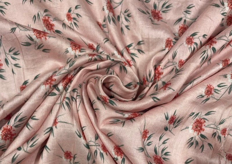Pure Chanderi Silk Peach Floral Print