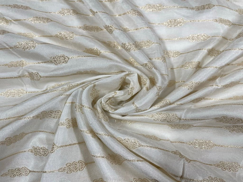 Dyeable Tussar Silk Zari White Golden Floral Stripes