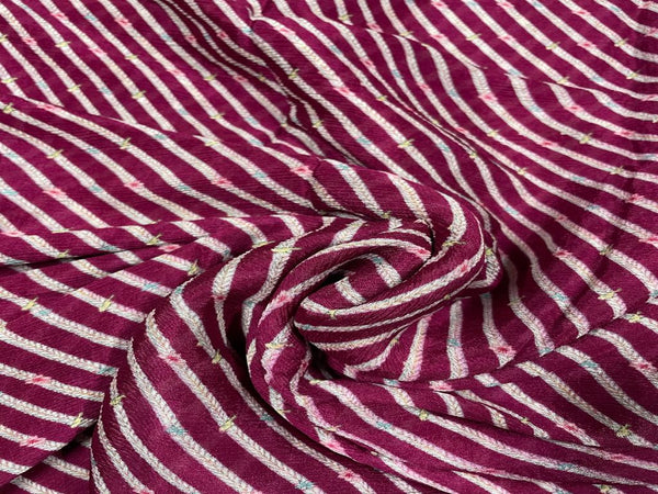 Dark Purple & White Stripes Chiffon Fabric