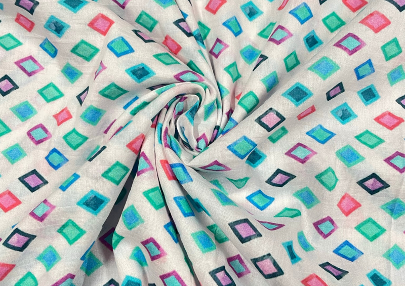 Pure Cotton Silk White Multicolor Geometric Print