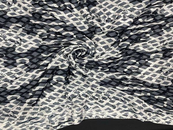 Dark Grey Geometric Georgette Fabric