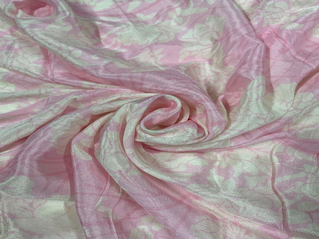 Pink & White Floral Chiffon Fabric online