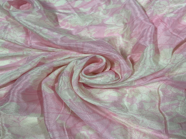 Baby Pink & White Floral Chiffon Fabric