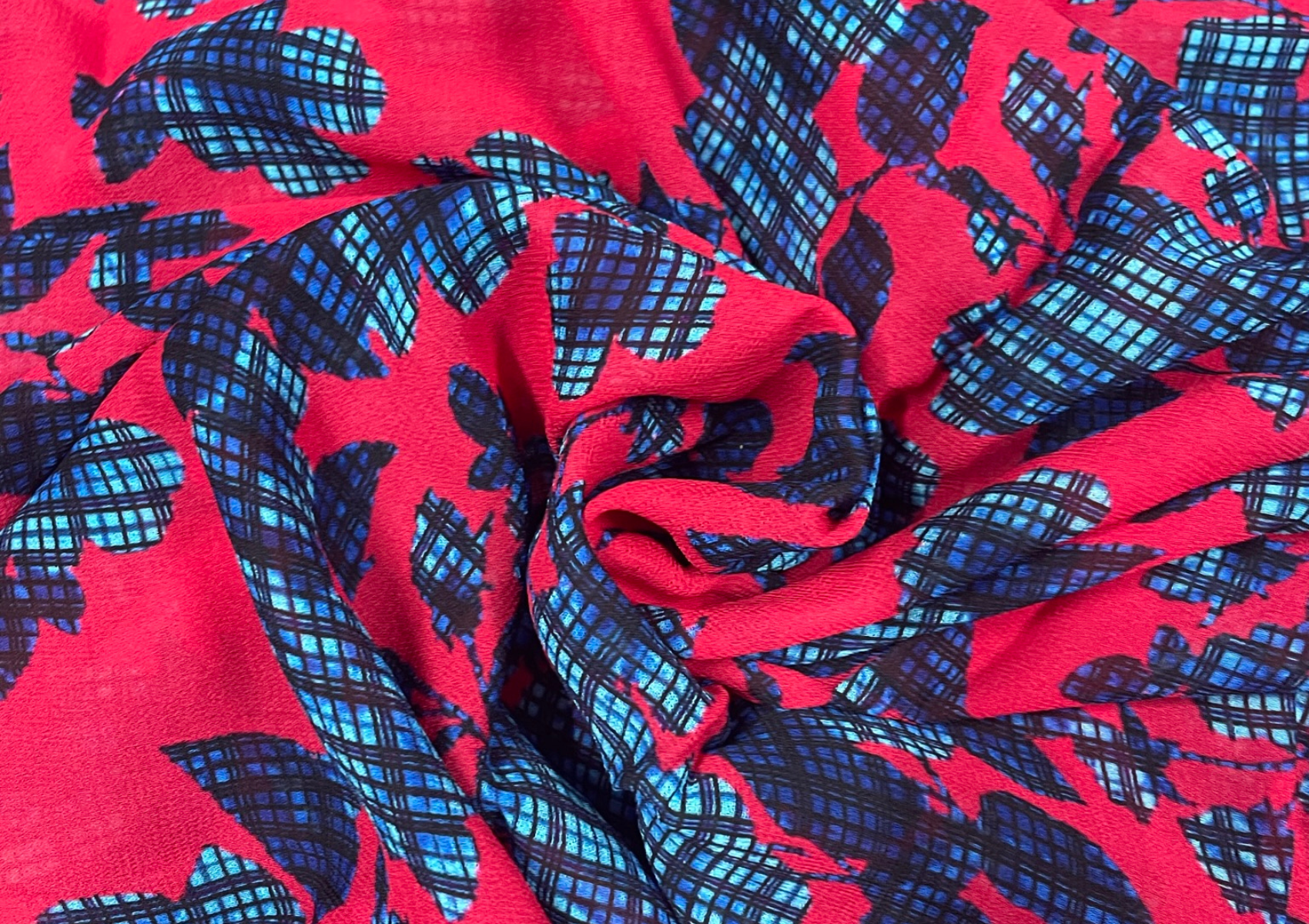 Red & Blue Abstract Georgette Fabric