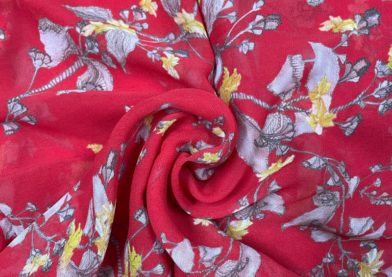 Georgette Red Yellow Floral