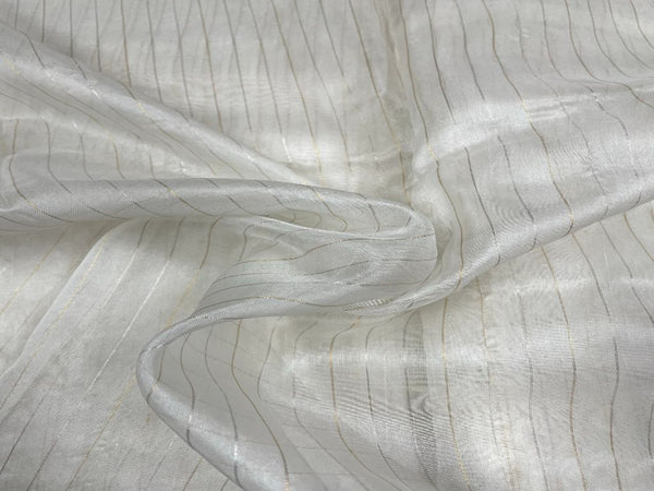 White Zari Stripes Organza Fabric