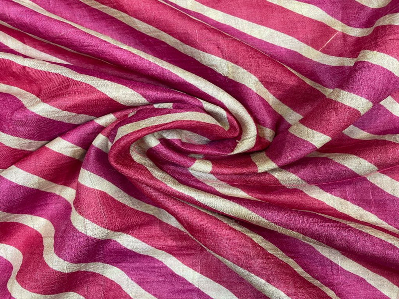Pure Tussar Silk Pink White Stripes