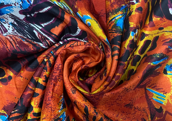Multicolor Abstract Printed Pure Silk Fabric
