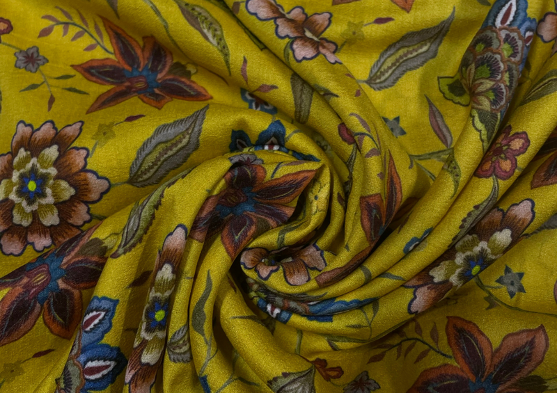 Pure Monga Silk Yellow Multicolor Floral Print