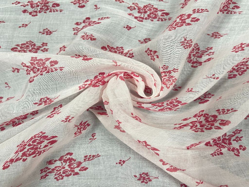 Printed Cotton Mul White Pink Floral