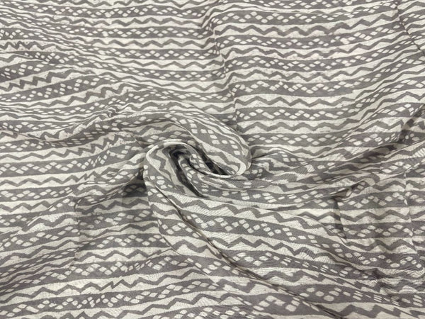 Light Gray Stripes Printed Cotton Mul Fabric