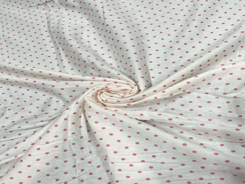Printed Cotton Mul Satin White Pink Dots