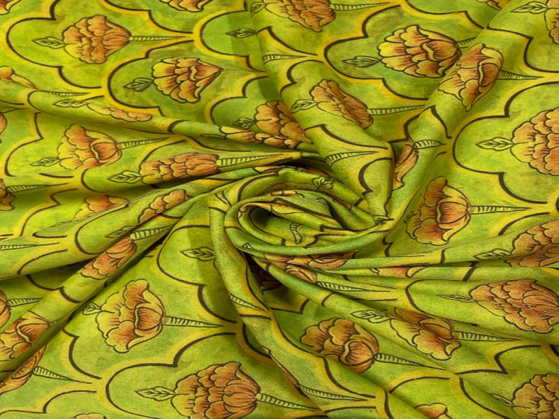 Printed Georgette Lime Green Yellow Floral