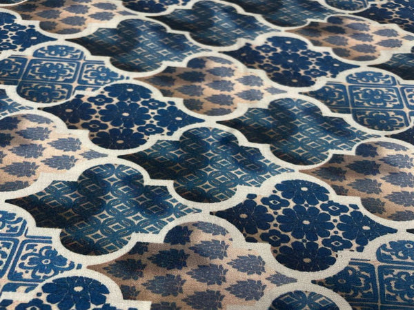 Multicolor Geometric Pure Dupion Silk Fabric