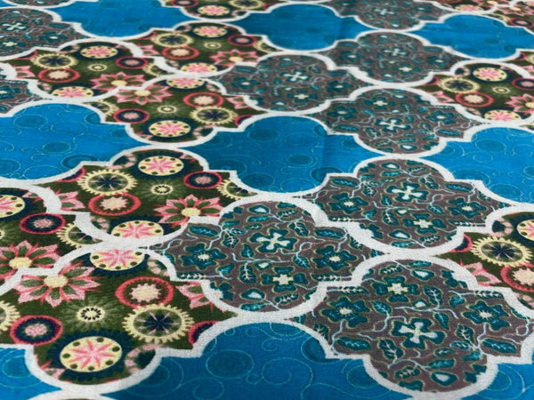Multicolor Geometric Pure Dupion Silk Fabric