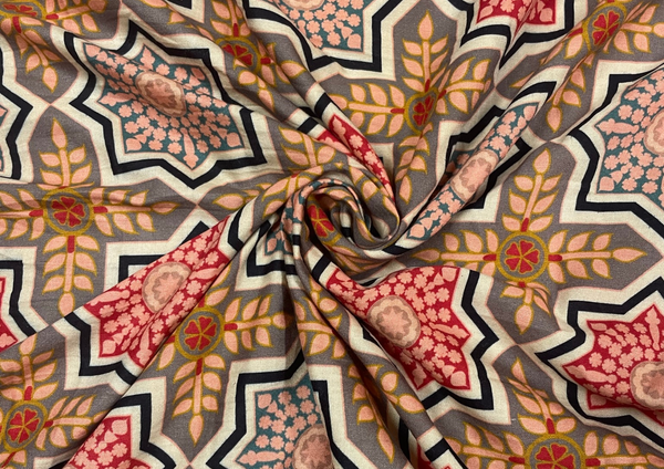 Multicolor Geometric Pure Matka Silk Fabric