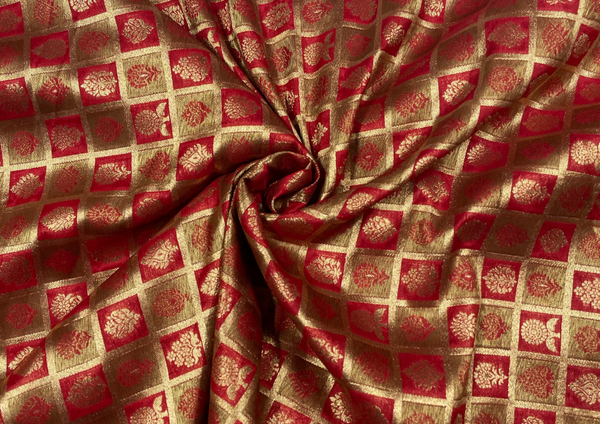 Red & Golden Traditional Pure Brocade Silk Fabric