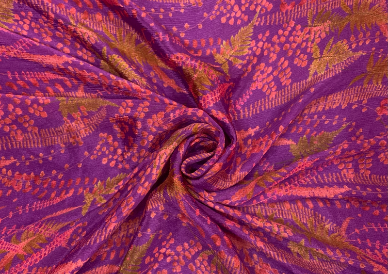 Dark Purple Floral Printed Chiffon Fabric