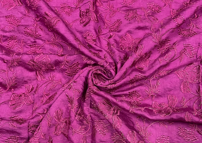 Embroidered Pure Monga Silk Purple Floral
