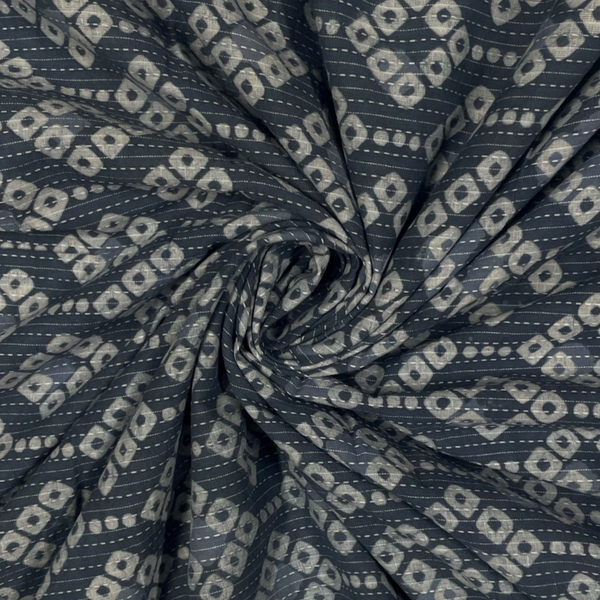 Aegean Blue Traditional Printed Kantha Cotton Cambric Fabric