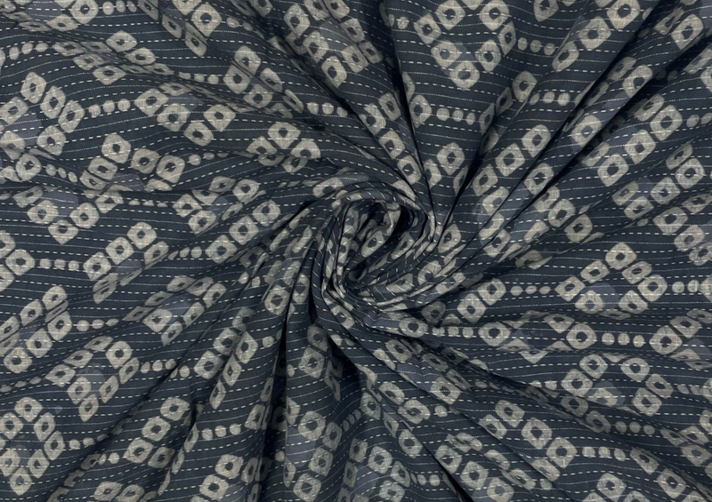 Aegean Blue Traditional Printed Kantha Cotton Cambric Fabric