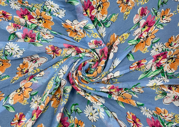 Blue Floral Printed Georgette Fabric