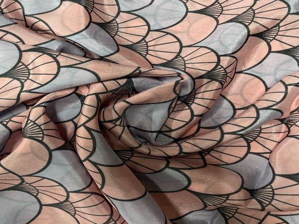 Multicolor Geometric Printed Crepe Fabric