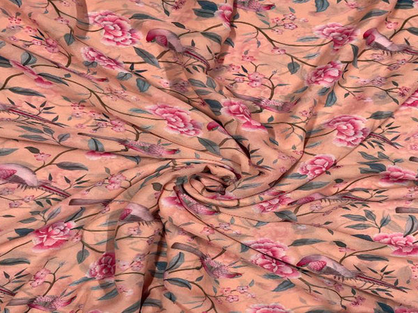 Peach Floral Georgette Fabric