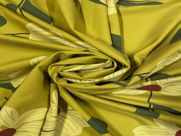 Yellow Flowers Denim Lycra Fabric