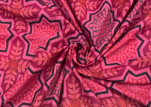 Pink Geometric Pure Matka Silk Fabric