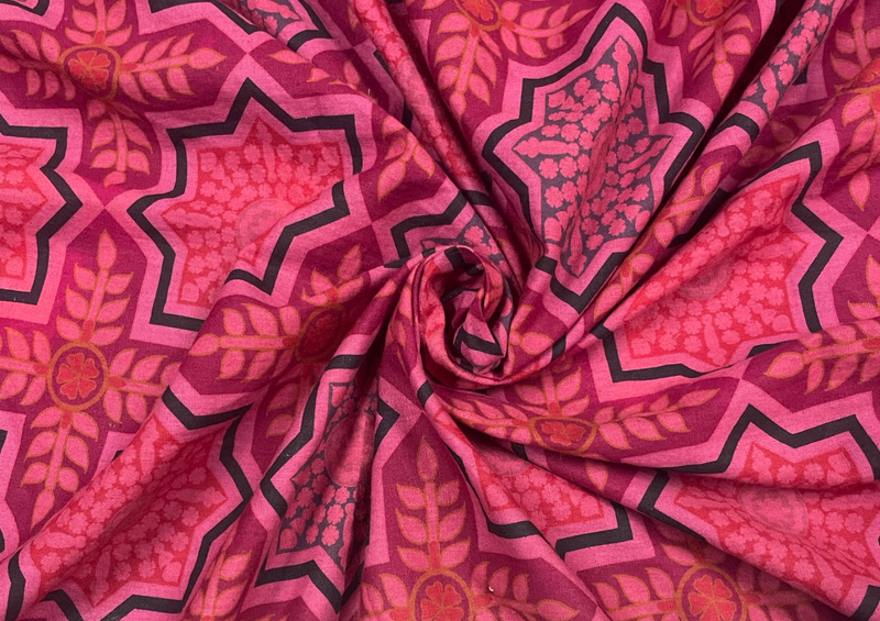 Pure Matka Silk Pink Geometric Print