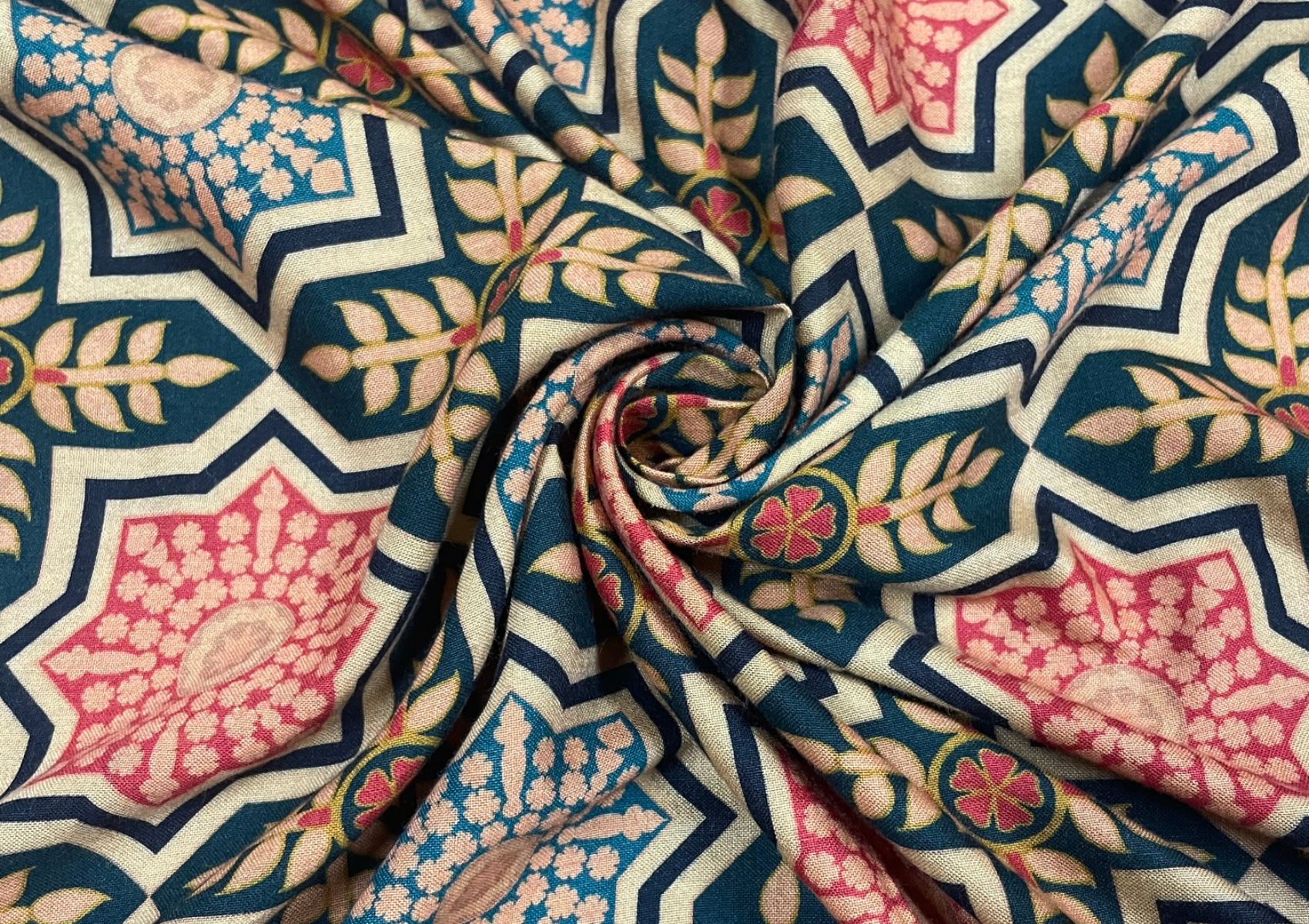 Multicolor Geometric Pure Matka Silk Fabric