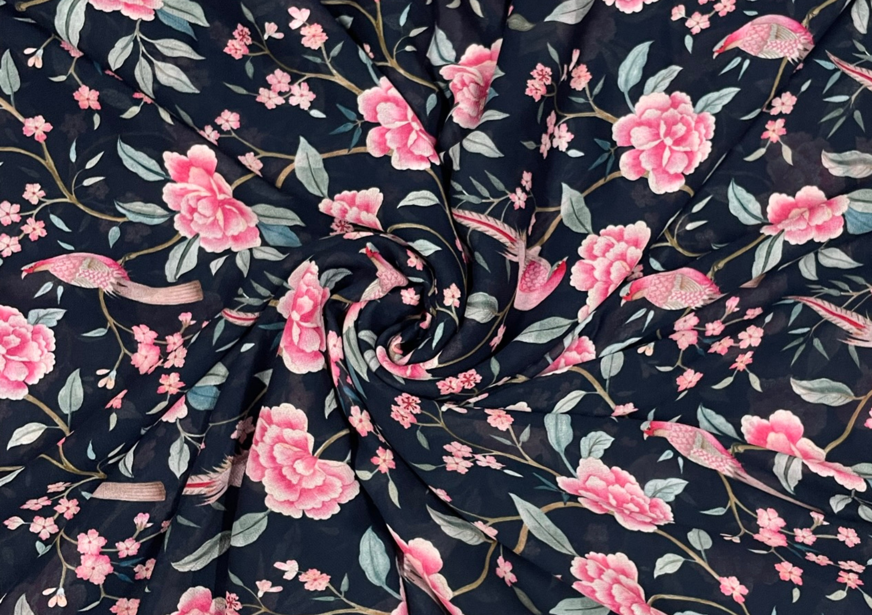 Georgette Dark Blue Pink Floral