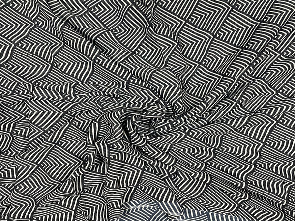 Black Georgette White Geometric Fabric