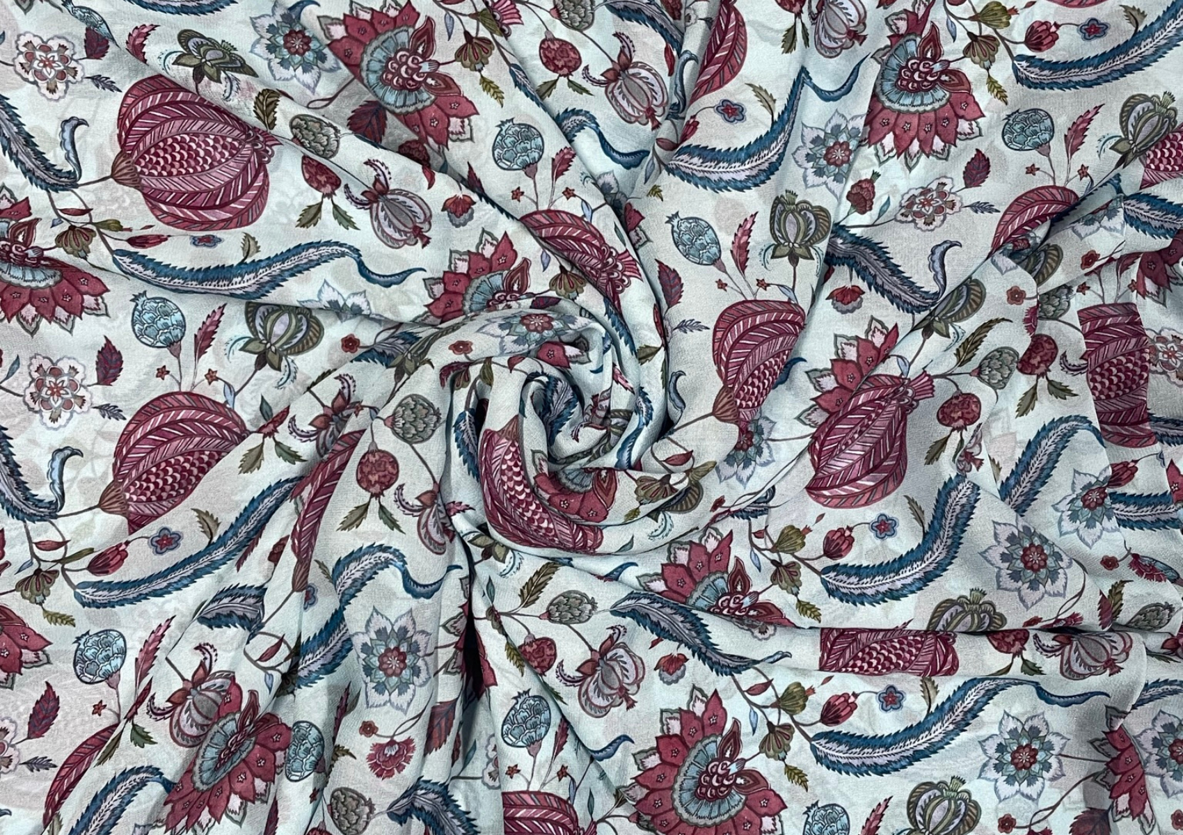 Light Blue Dark Pink Floral Georgette Fabric