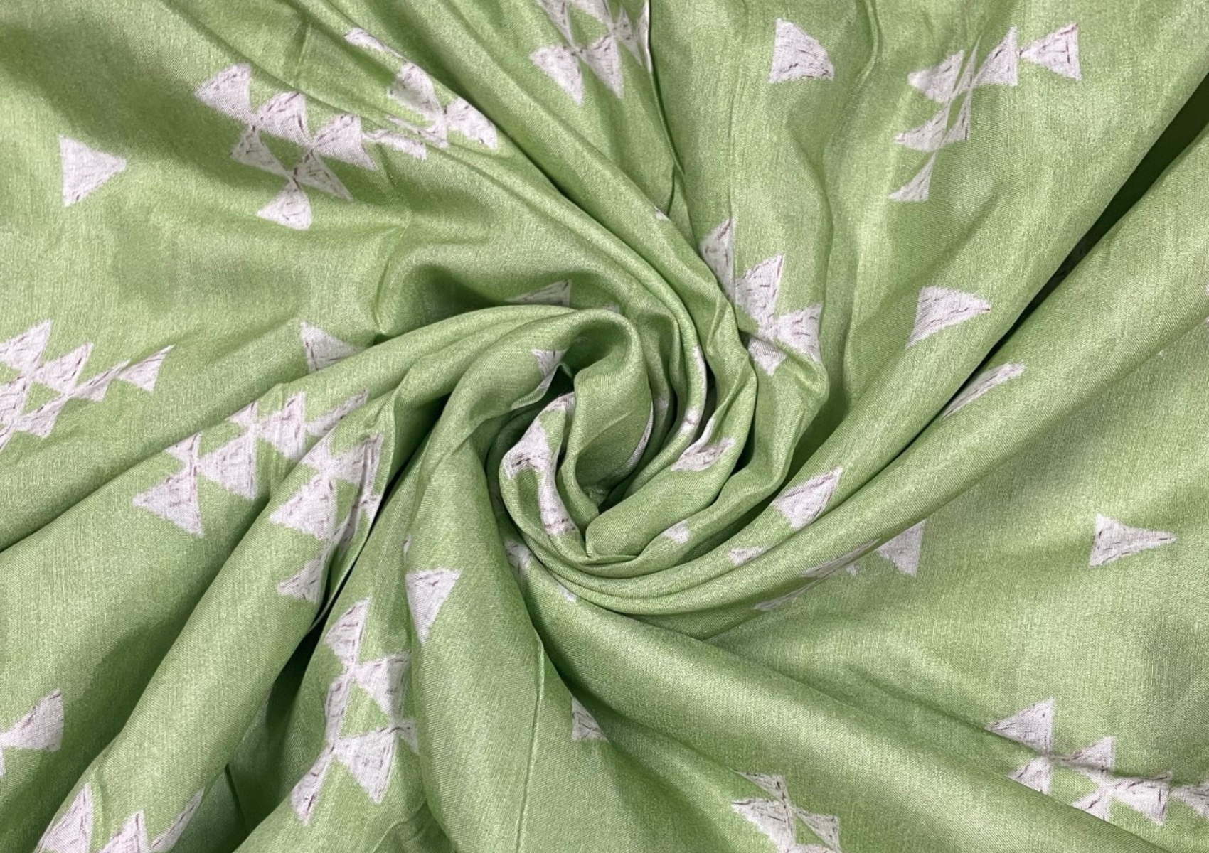 Light Green Motifs Muslin Satin Fabric