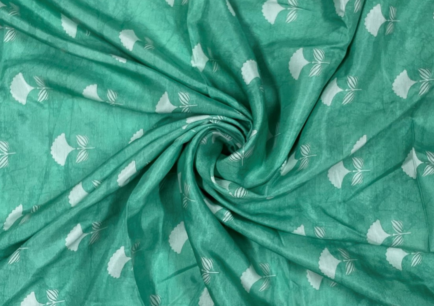 Sea Green Motifs Muslin Satin Fabric