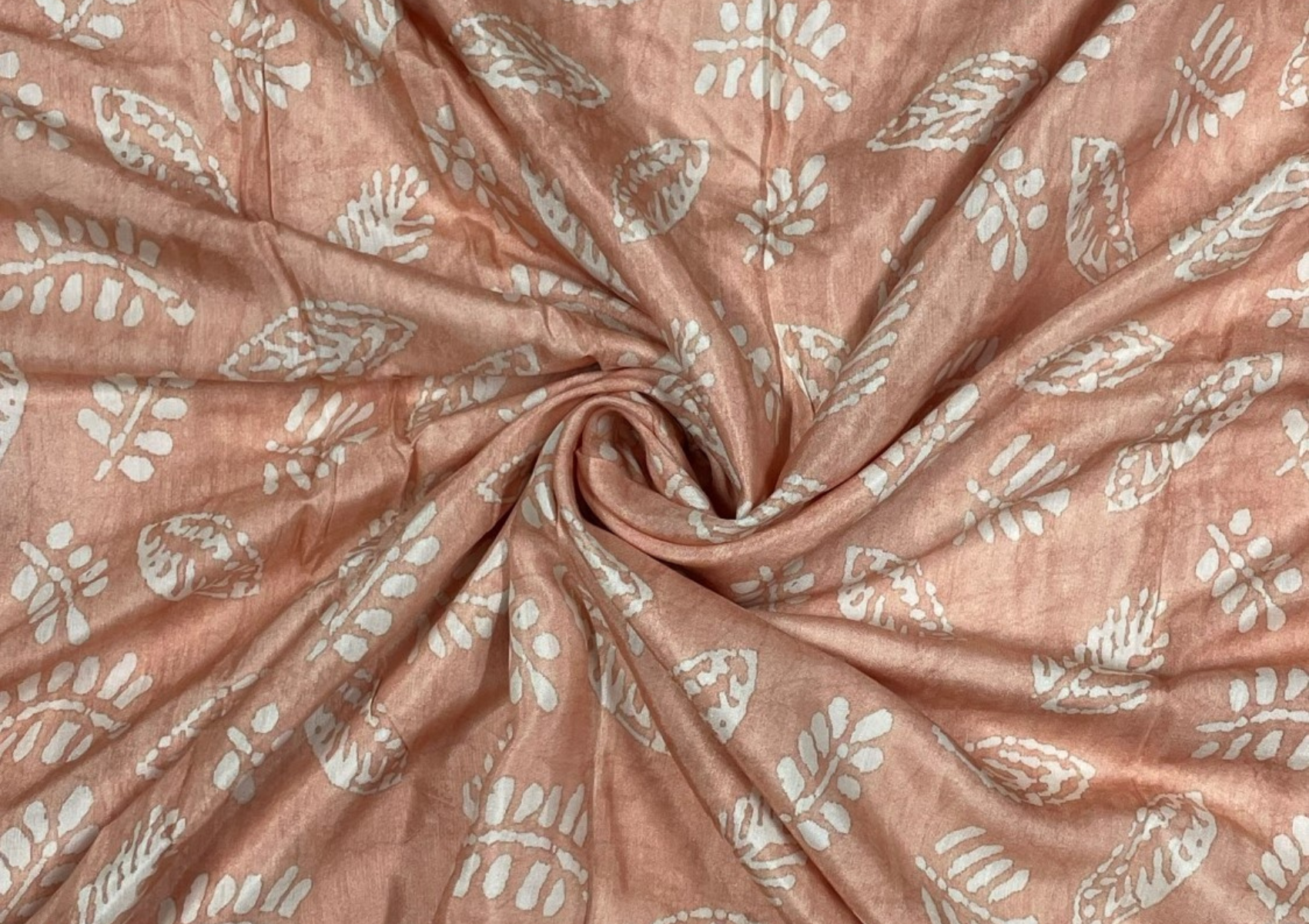 Peach Motifs Muslin Satin Fabric