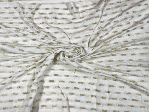 White Geometric Dyeable Cotton Zari Fabric