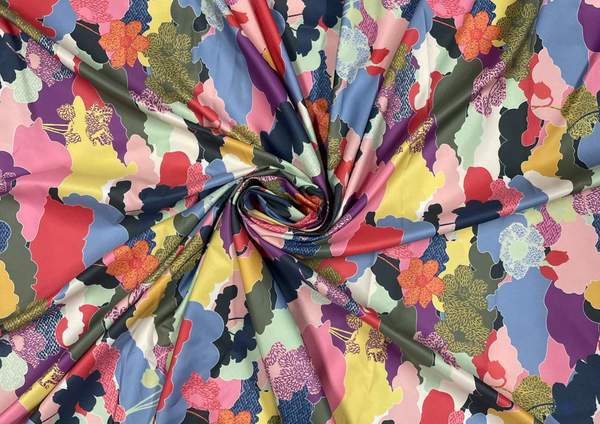 Multicolour Abstract Satin Fabric
