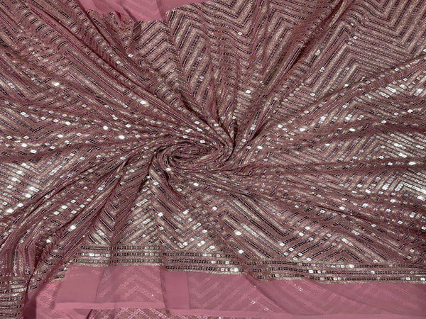 Pink Georgette Embroidered Fabric