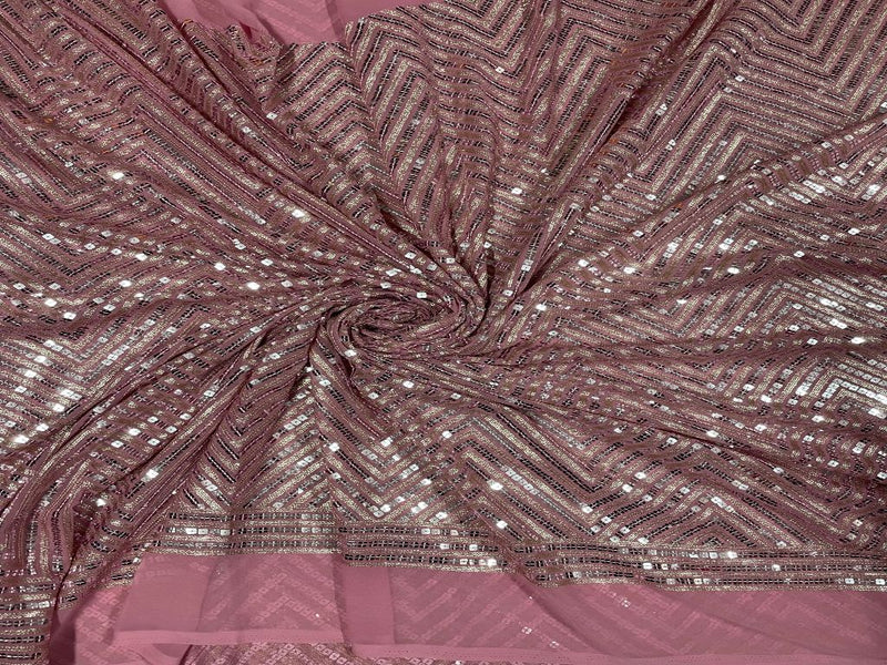 Embroidered Georgette Pink Chevron