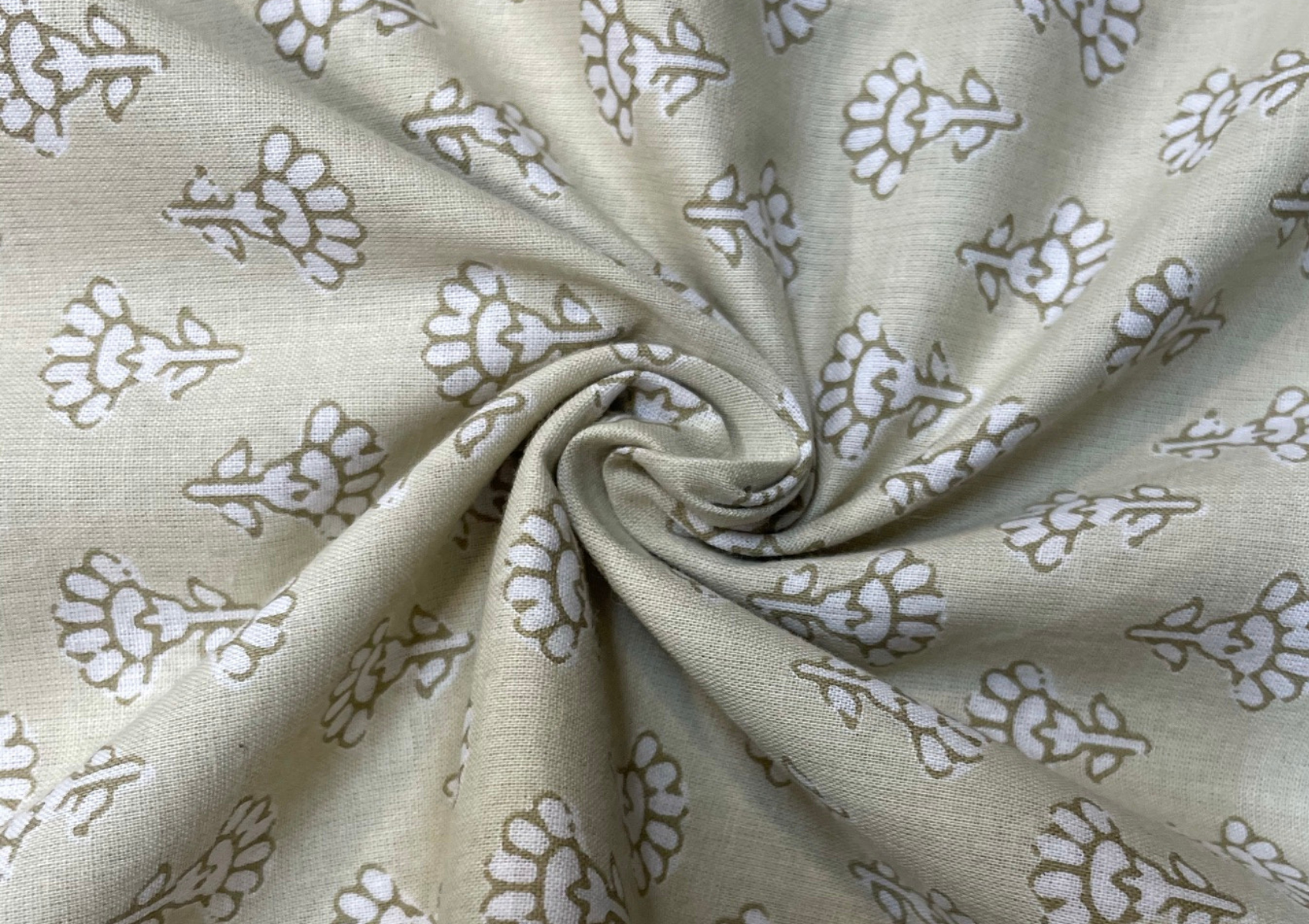 Light Khaki Floral Cotton Cambric Fabric